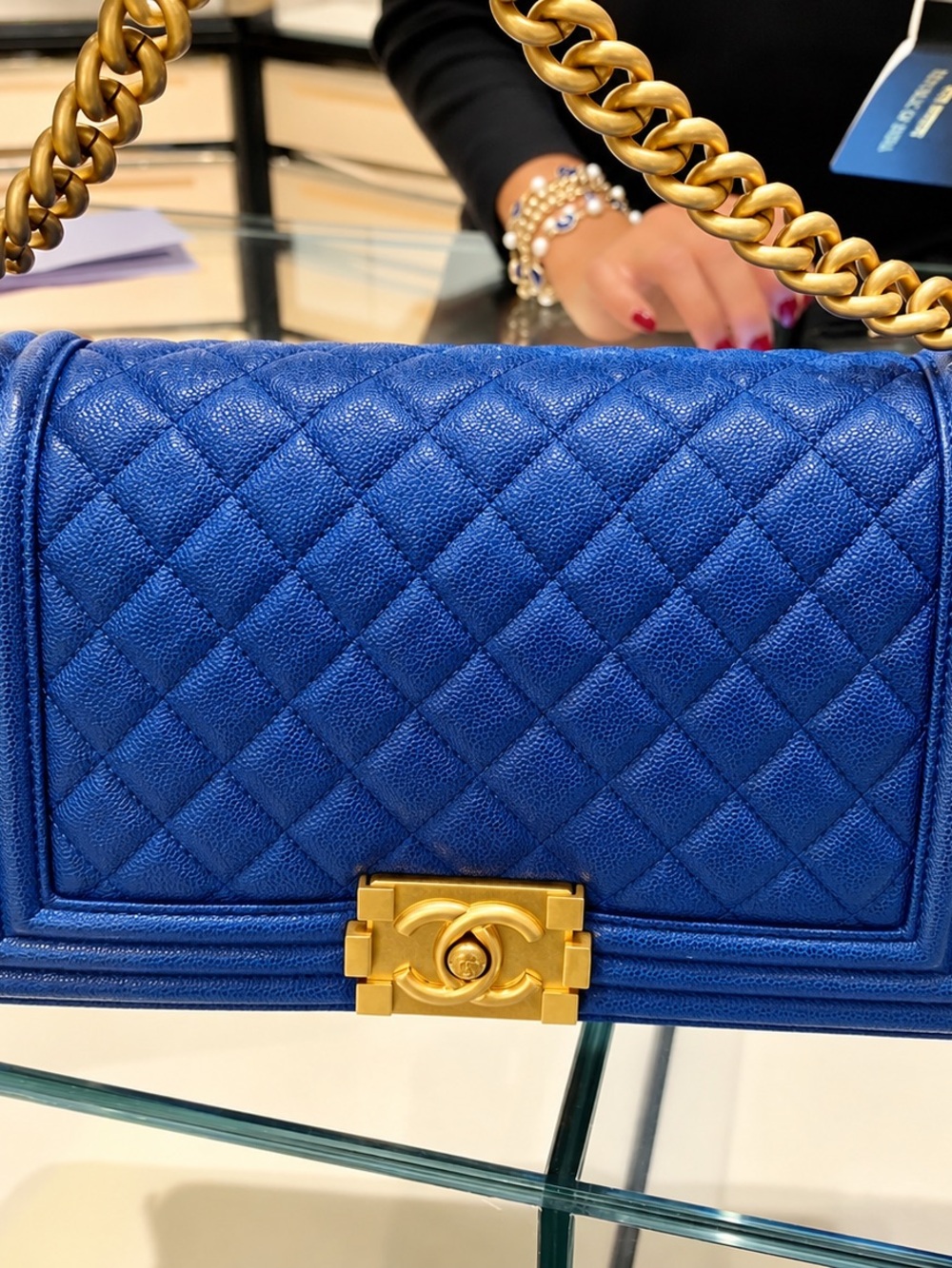 CHANEL Cobalt Quilted Boy Bag with Gold Hardware - Medium